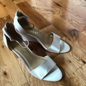 Off White Satin Wedge Open Toe Sandals